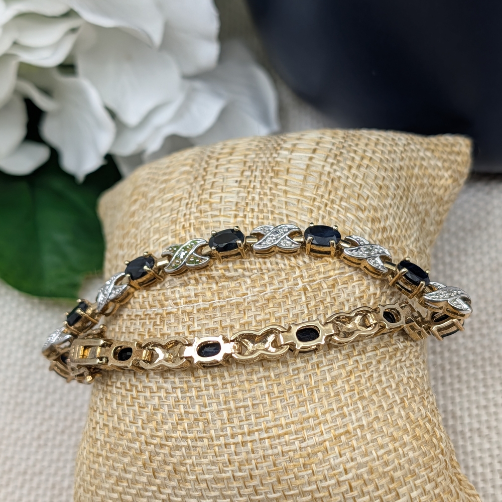 Vintage 925 Sterling Silver Gold Vermeil Black Onyx Bracelet | 7.25" | 12.2g - Picture 8 of 17